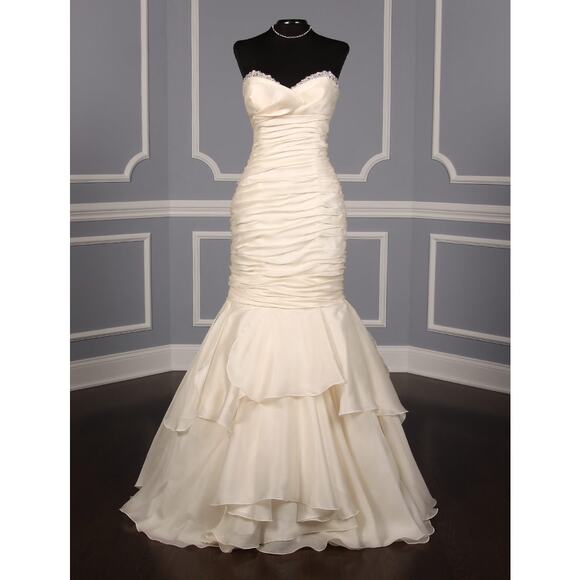 INES DI SANTO Brigitte Ivory Strapless Fitted Mermaid Silk Wedding Dress Bridal